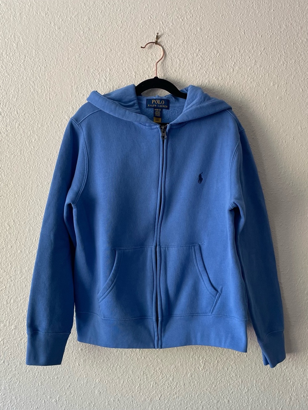 Polo Ralph Lauren Boys M 10-12 Blue Full Zip Fleece Hoodie Pony Logo Preppy
